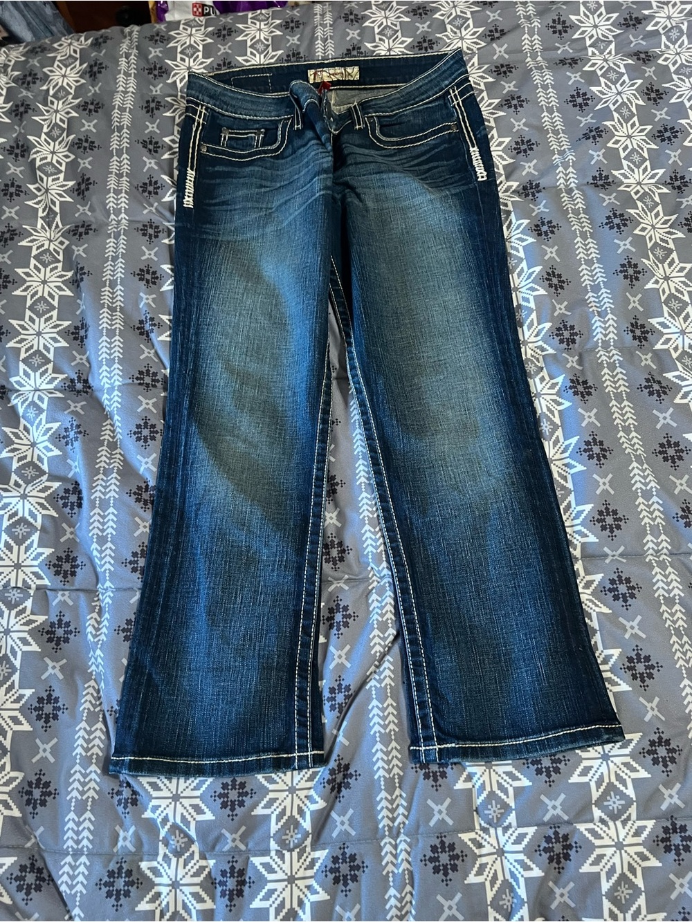 BKE Dark Blue Bootcut capris with White Contrast Stitching